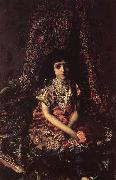Mikhail Vrubel Girl Against a perslan carpet France oil painting artist